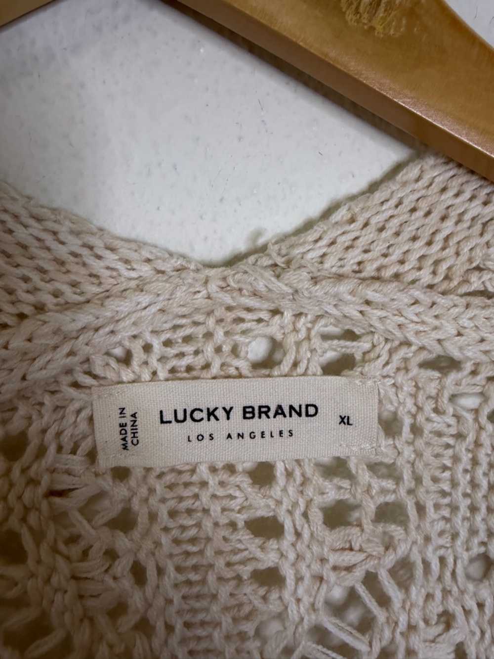 Lucky Brand Crochet Open-Front Cardigan sweater Cream Sz XL boho festival - Picture 4 of 8